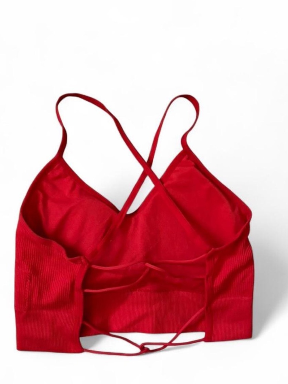 Red Ribbed Crossback Sports Bra - Picture 2 of 3